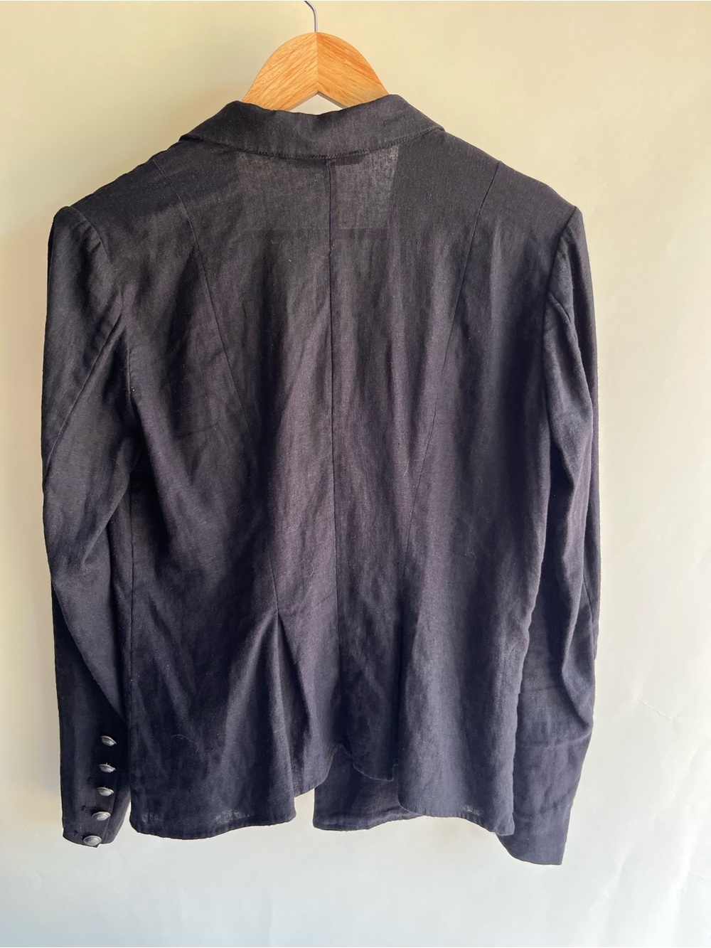 Free People Black Military Jacket Linen Blend Sz Sm Collared Long Sleeve Buttons - Picture 6 of 6